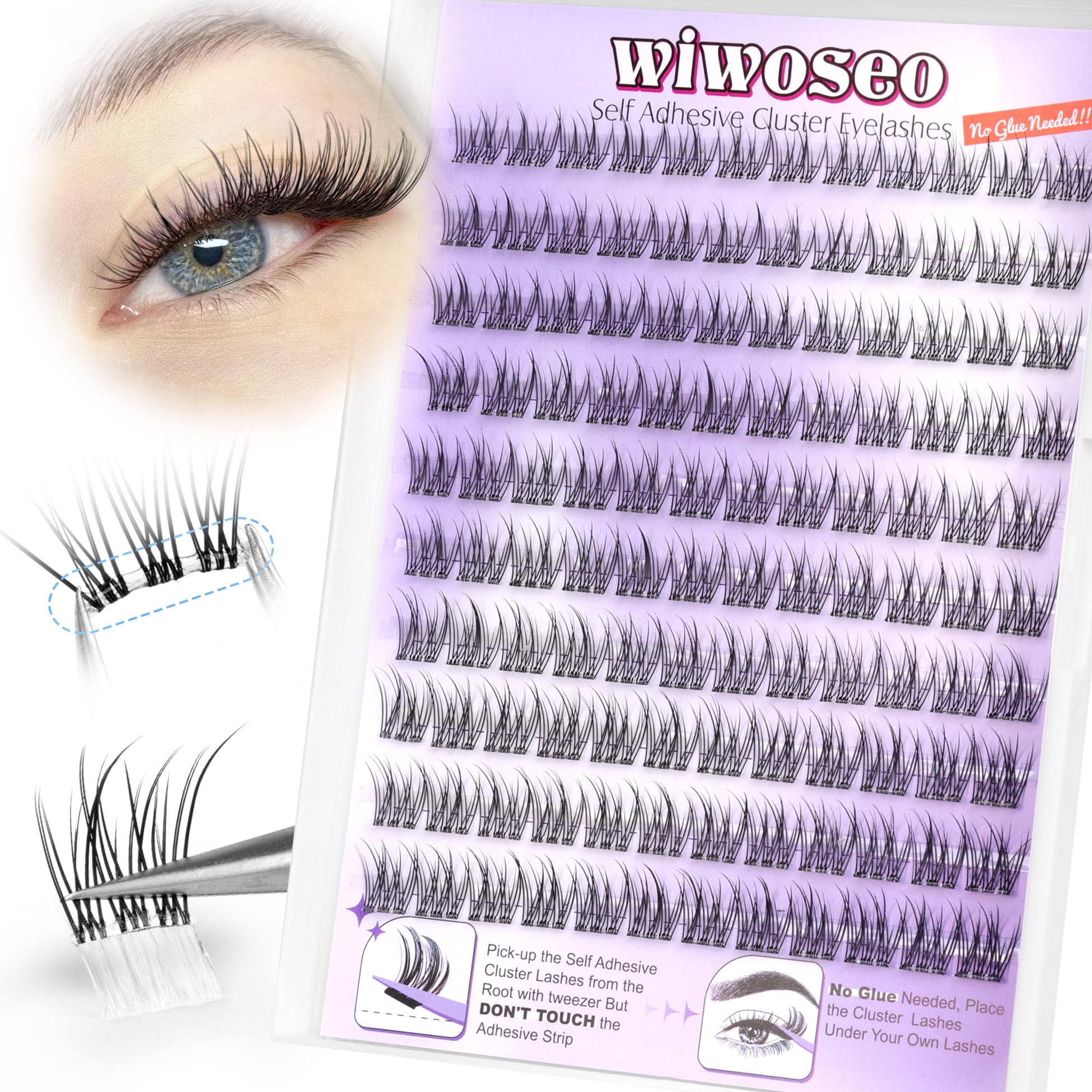 wiwoseo clear band lash clusters with no-glue design for quick daily wear