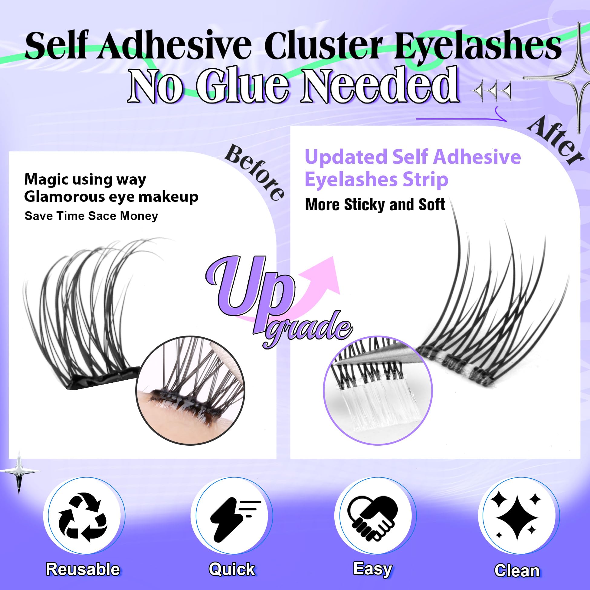 wiwoseo pre-glued cluster lashes provide comfortable all-day wear