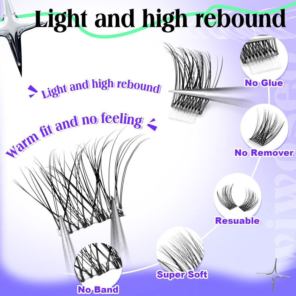 wiwoseo pre-glued cluster lashes for comfortable, natural-looking volume