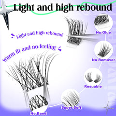 wiwoseo pre-glued cluster lashes for comfortable, natural-looking volume