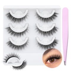 wiwoseo self-adhesive eyelashes natural wispy look 3-pair pack for glue-free wear