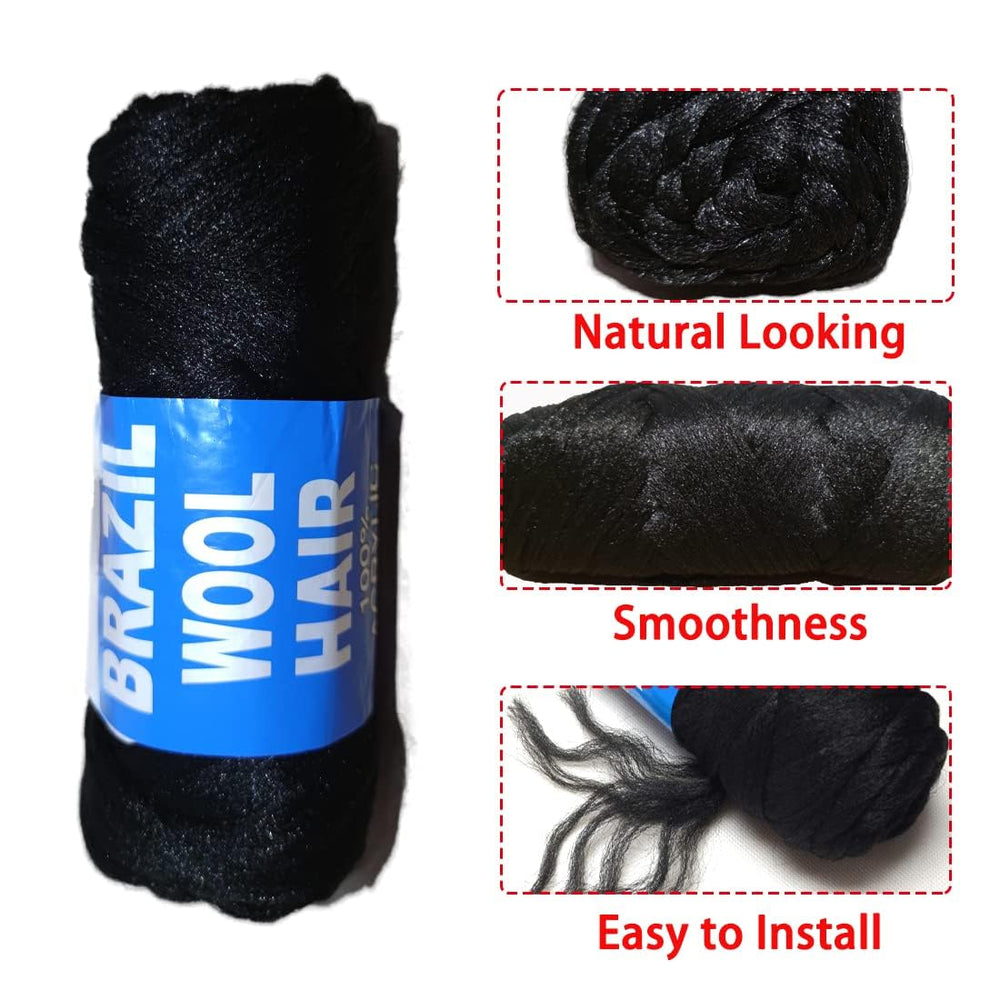 WiZiWi Brazilian Wool Hair 8-Pack package with crochet hook for fast styling.