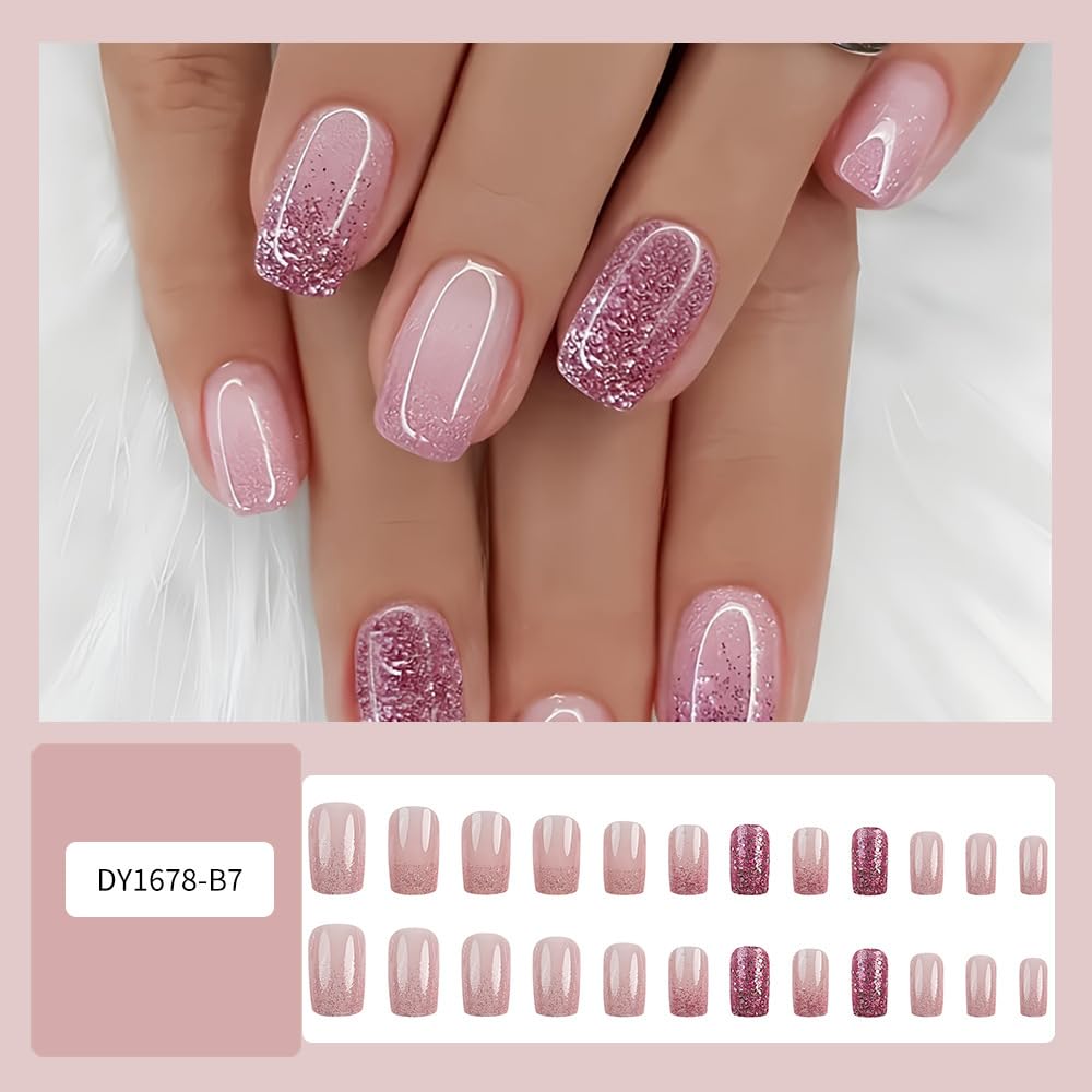 WLGDLH pink glitter press-on nails ready to wear for quick glam looks