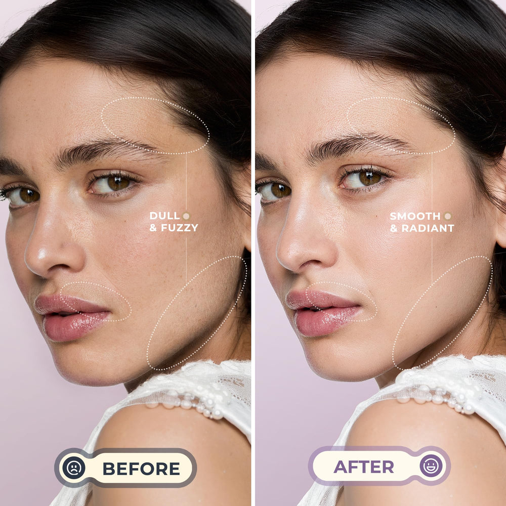 WLU dermaplane tool, purple, sonic movements close-up for smoother skin.