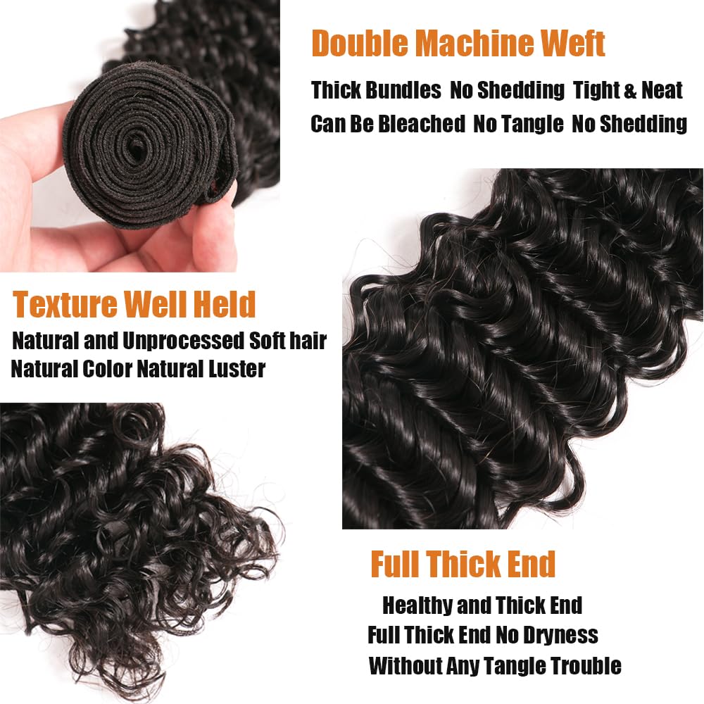 WLYMLY Deep Wave Bundles 22-inch length showcase for voluminous natural look.
