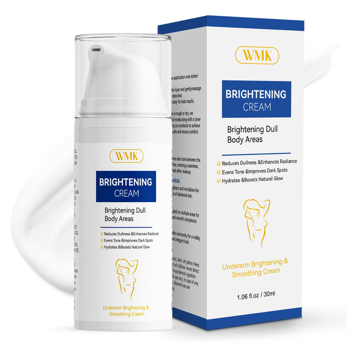 WMK Skin Brightening Cream for underarms, silky texture for daily brightening and hydration.