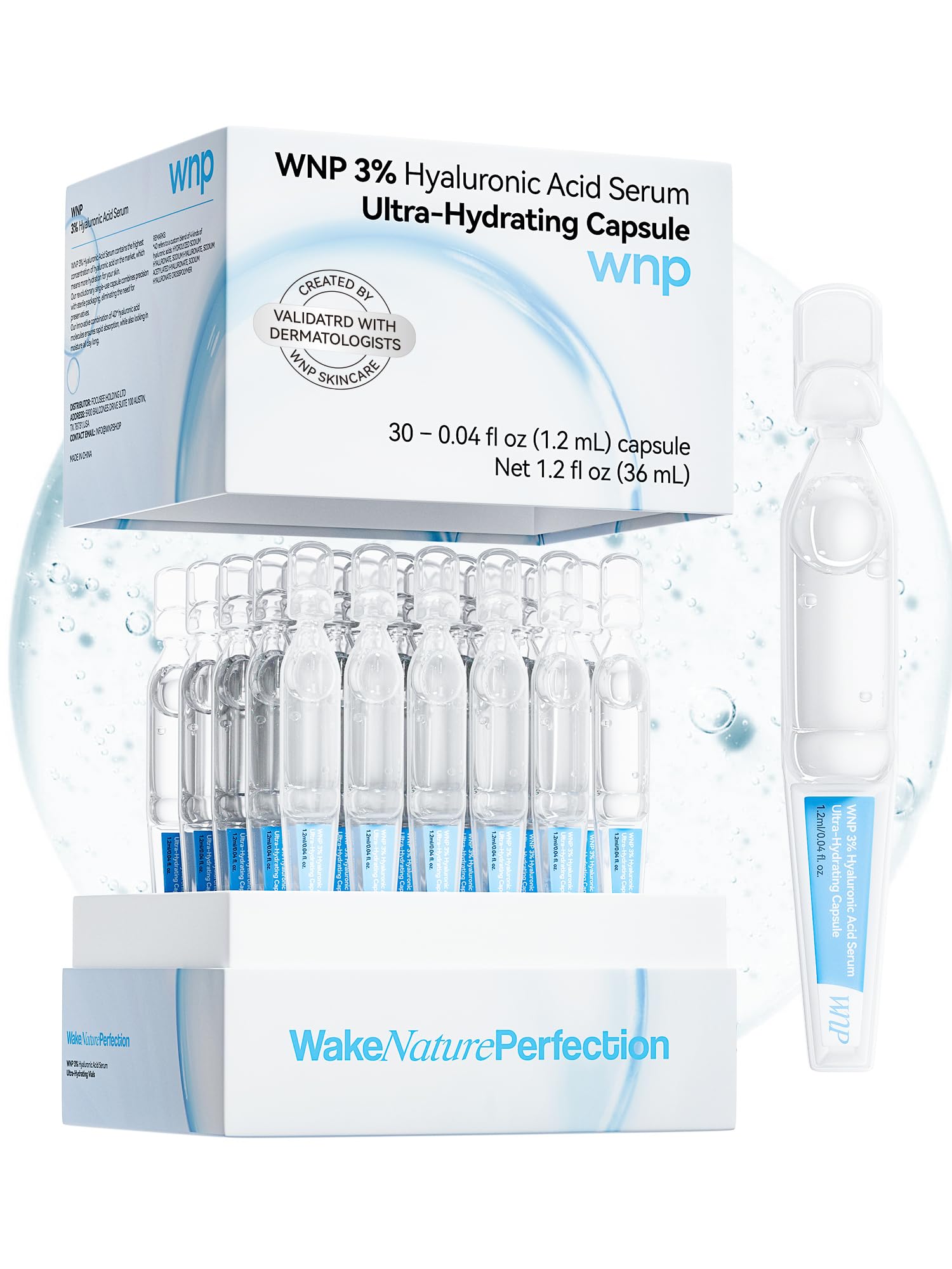 WNP Hyaluronic Acid Serum 3% bottle delivering deep hydration for dry skin