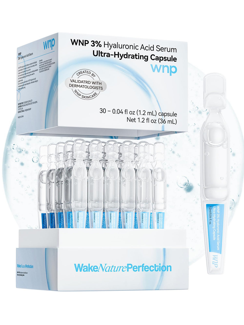 WNP Hyaluronic Acid Serum 3% bottle delivering deep hydration for dry skin