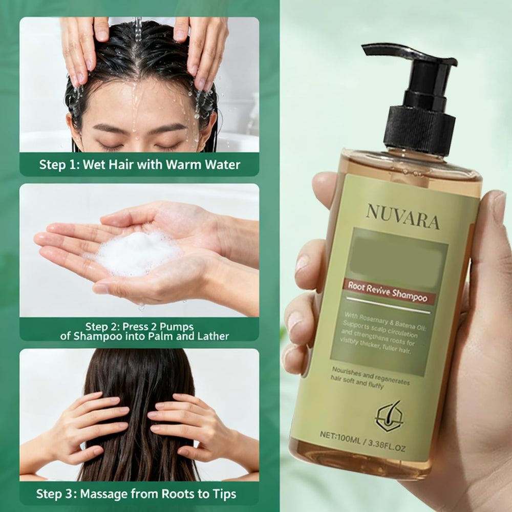 Scalp care routine featuring Nuvara alongside rosemary oil, illustrating daily use.