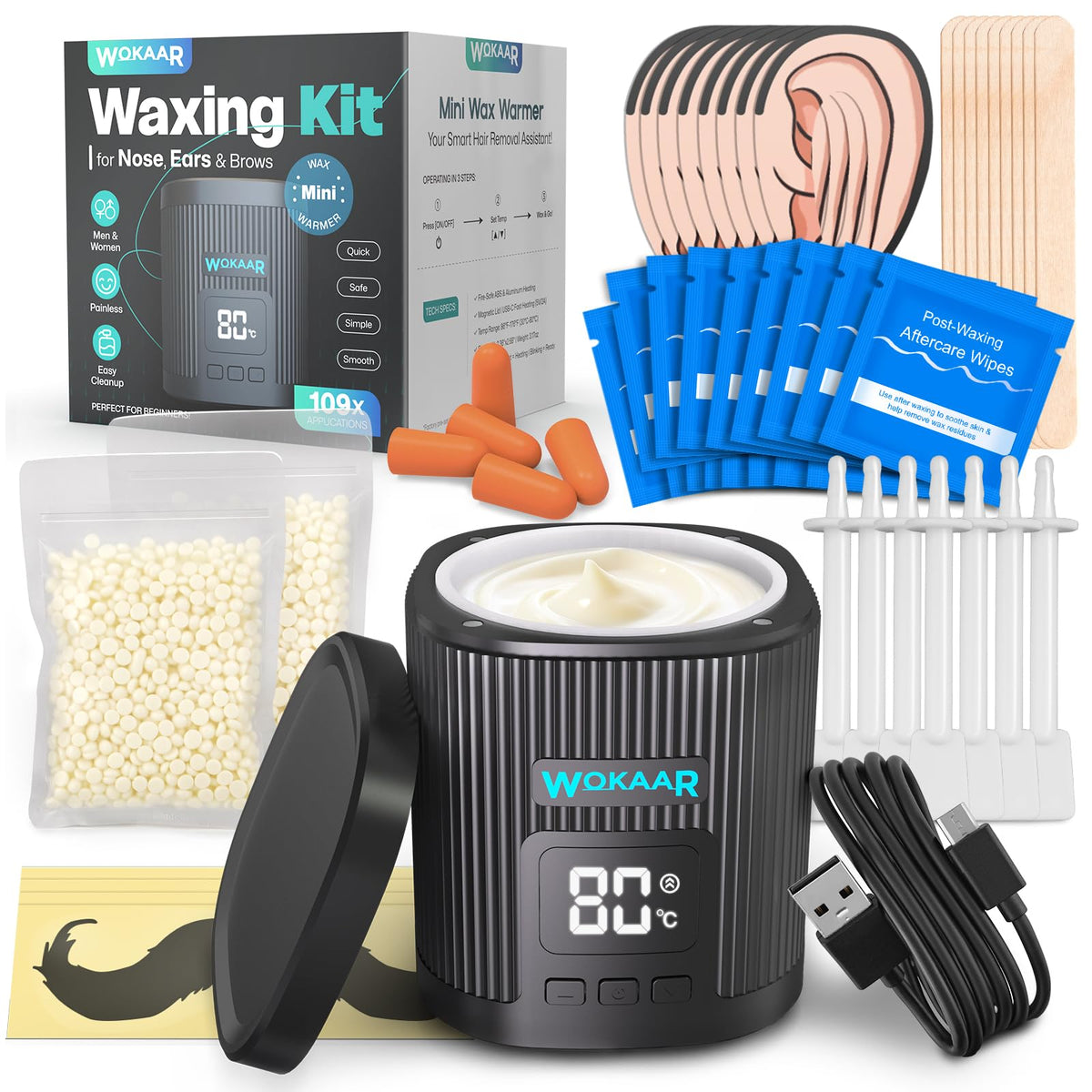 Wokaar Nose Wax Kit main unit with digital temperature control for precise at-home waxing