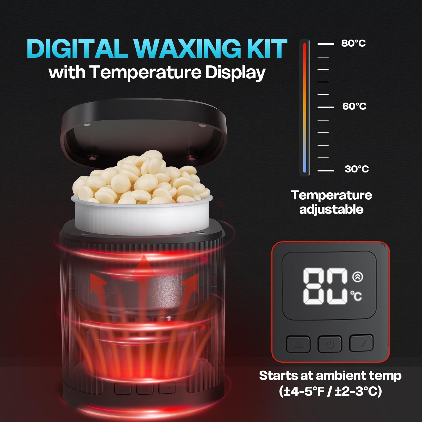 Wokaar wax warmer showing digital control panel for accurate heating