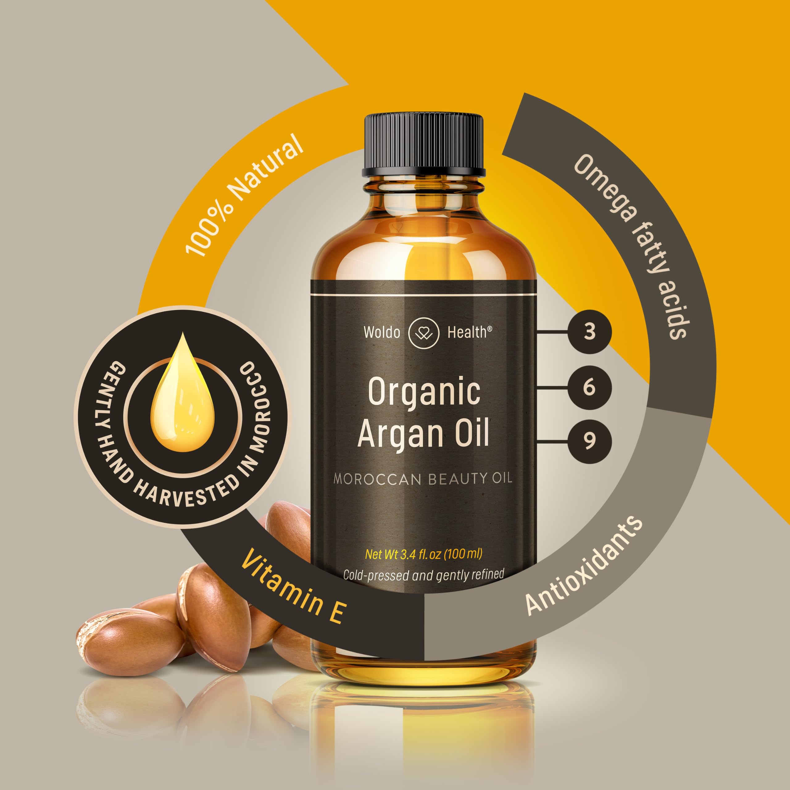 WoldoHealth Argan Oil with dropper enables precise, lightweight application.