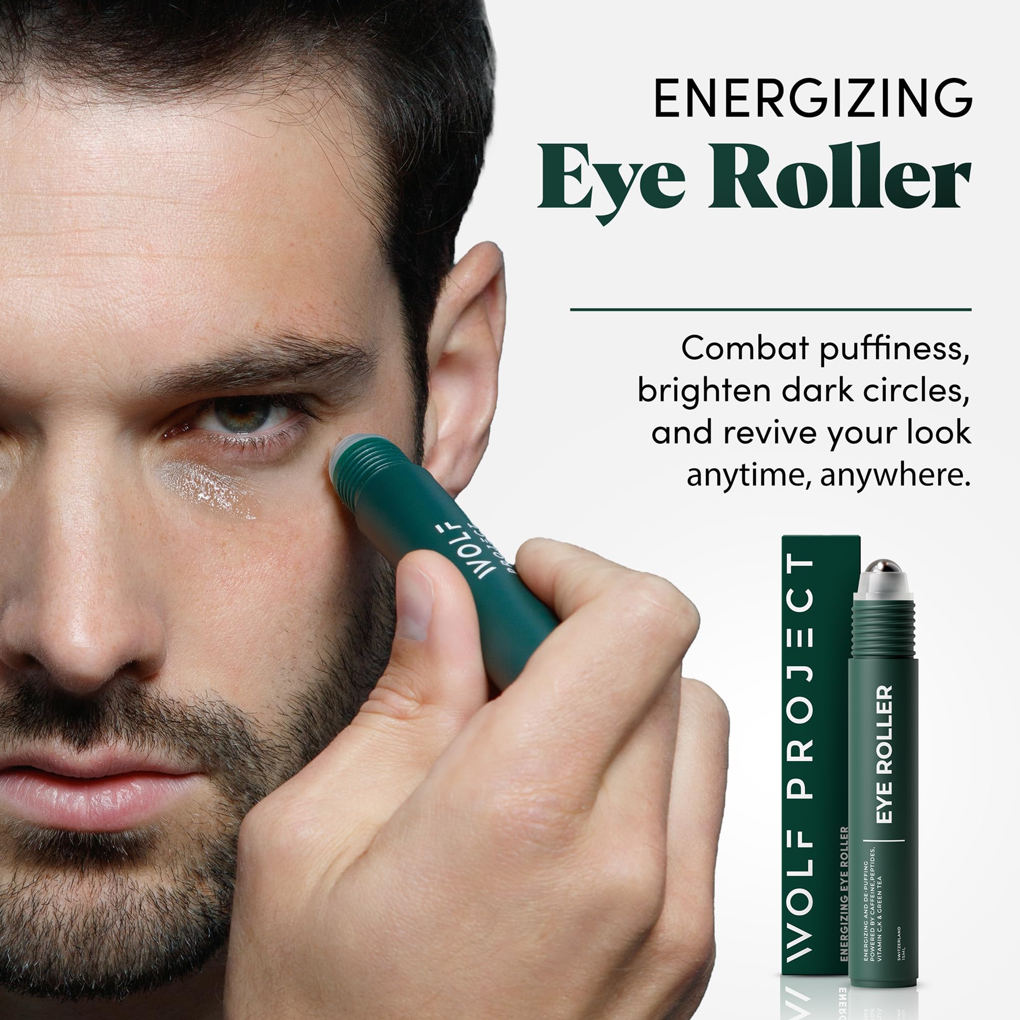 The Wolf Project Under Eye Roller dark-circles focus targets circles with caffeine for awake-looking eyes.