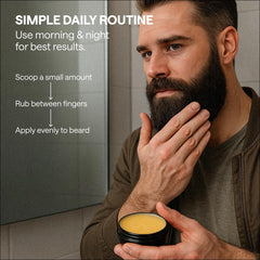 Hands applying Wonder Family Biotin Beard Balm for easy shaping and control