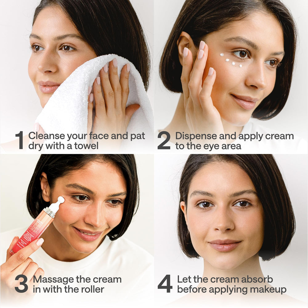WONDER FAMILY caffeine eye roller shows application close-up for under-eye care