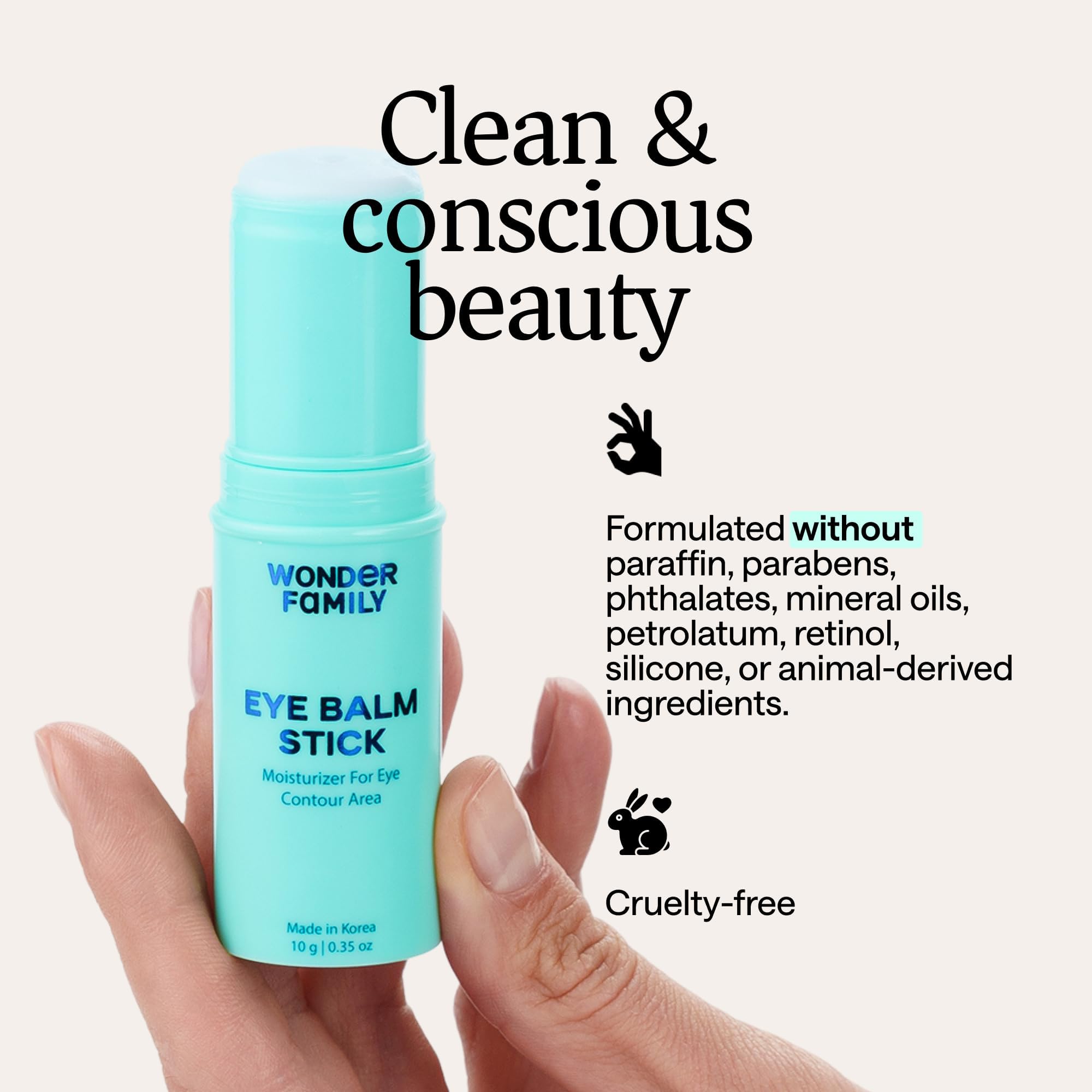 Wonder Family Cruelty-free vegan eye balm in minimalist packaging.