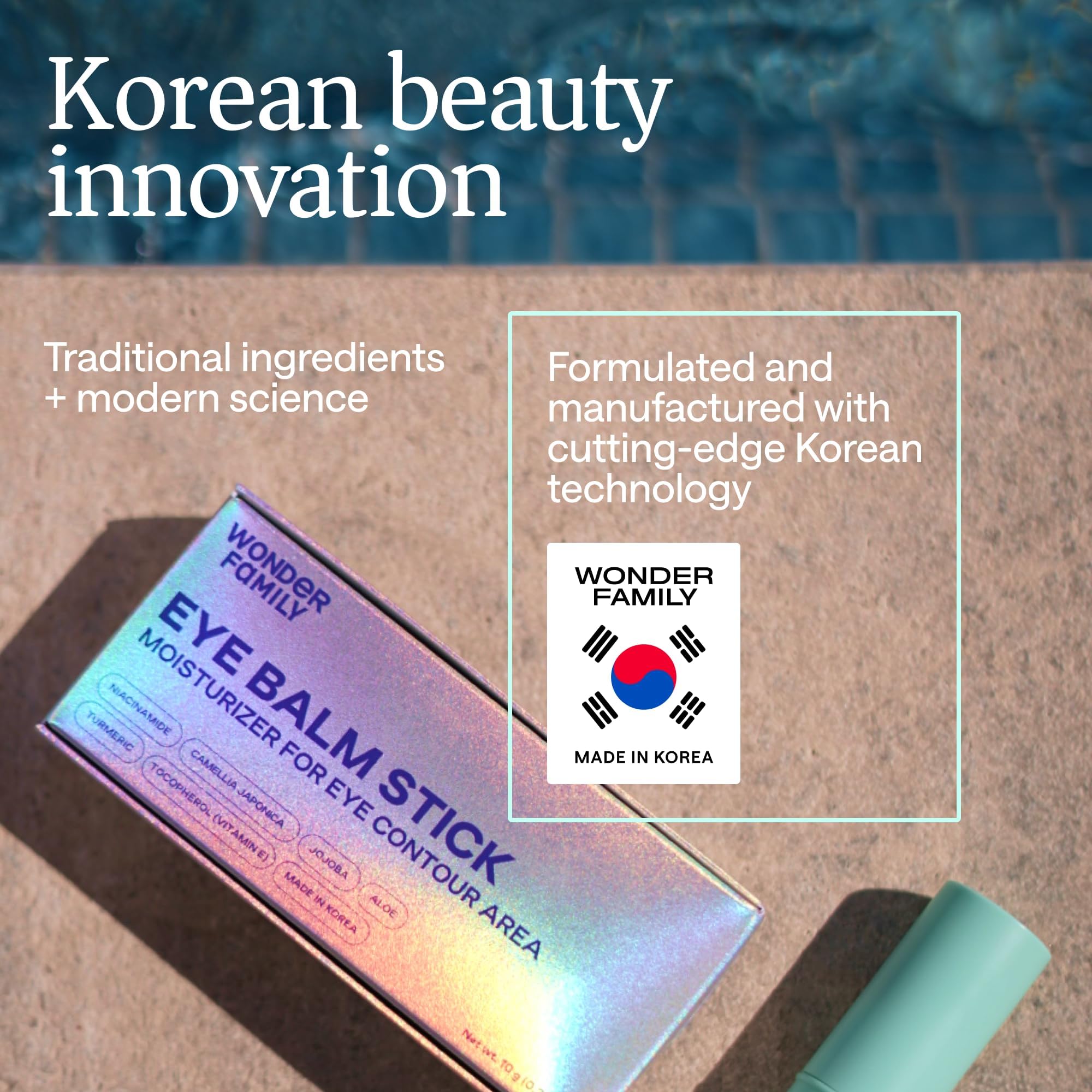 Wonder Family Niacinamide eye balm close-up on ingredients for even-tone potential.