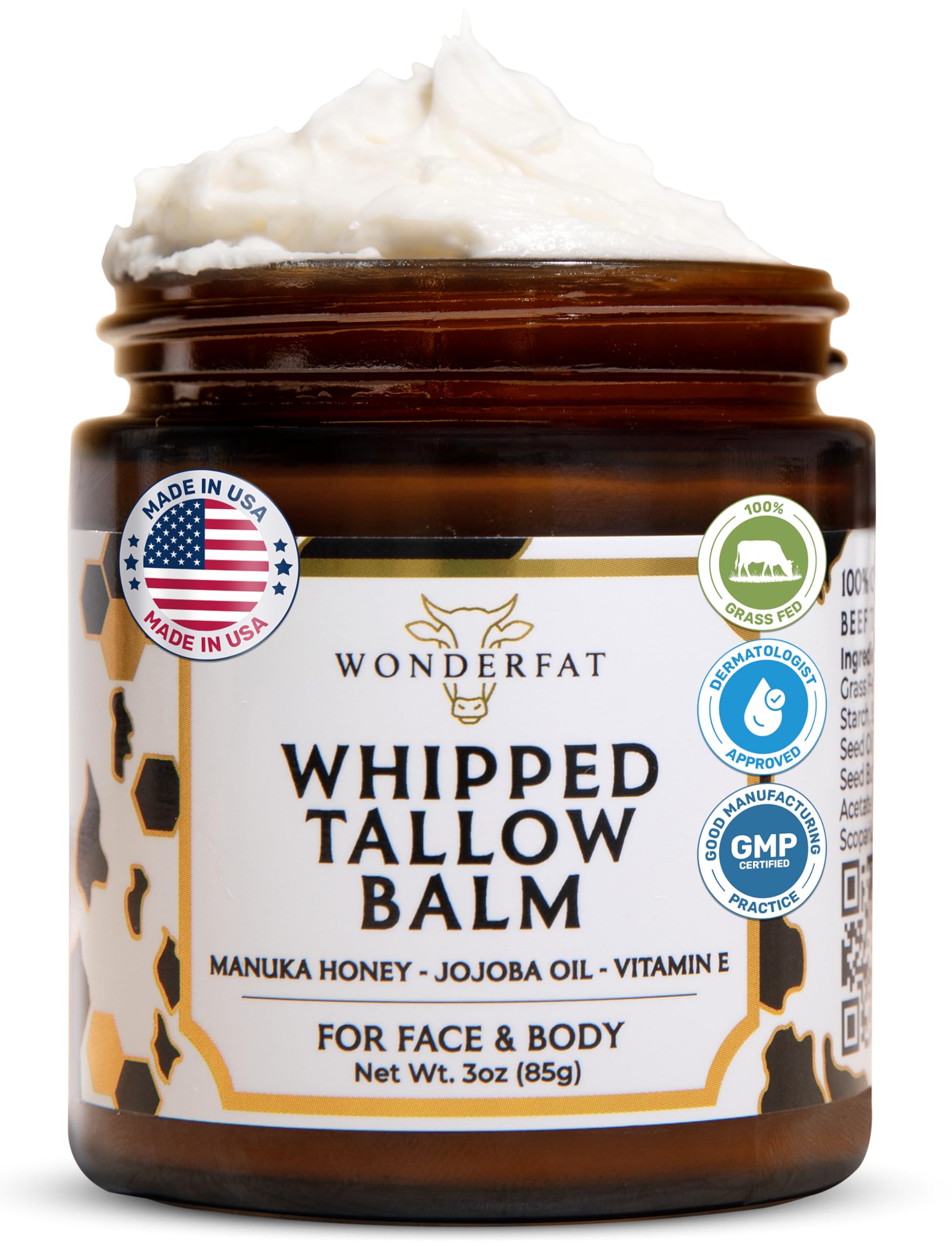 Wonderfat grass-fed whipped tallow balm on face for deep hydration.