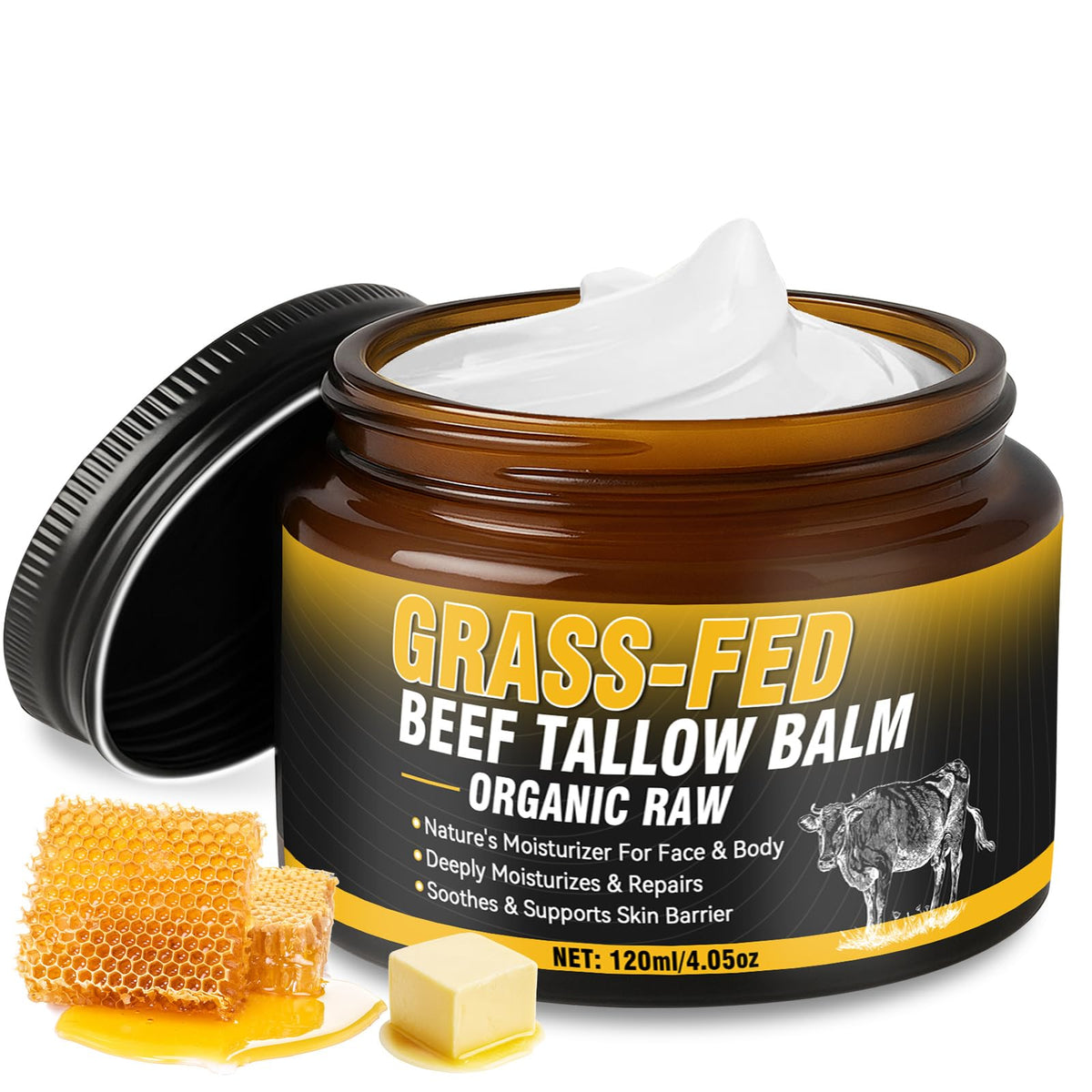 Wonshine beef tallow skin cream jar shows rich texture for deep hydration.