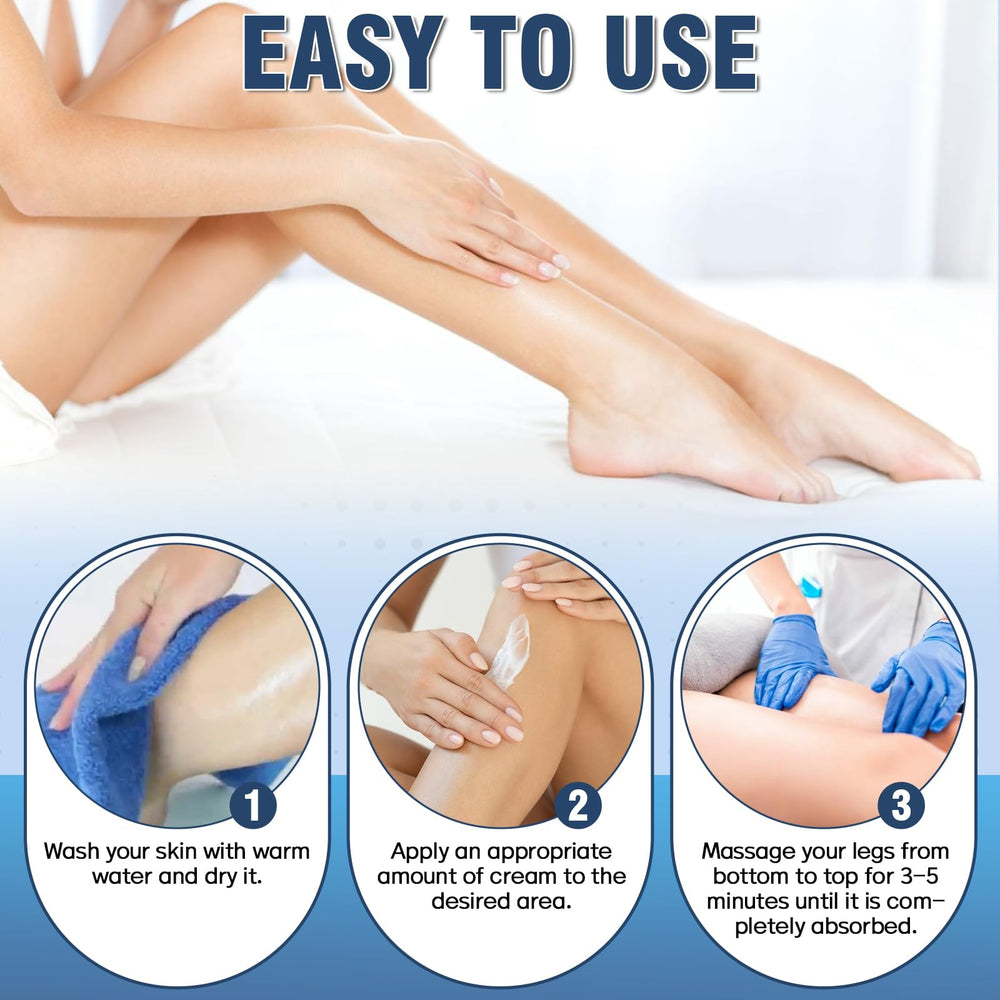 Wonshine varicose veins cream texture shown as fast-absorbing and non-greasy.