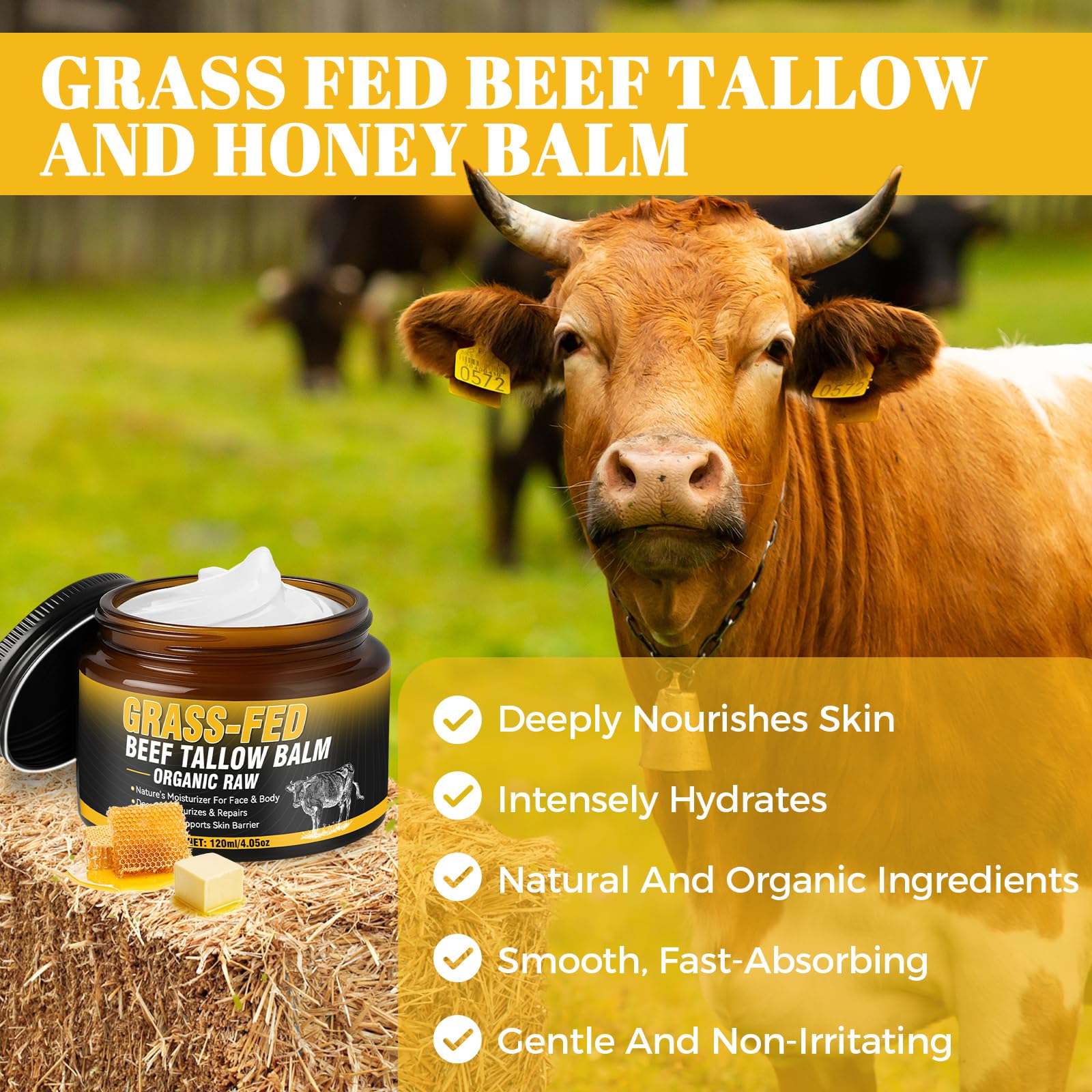 Wonshine grass-fed beef tallow balm close-up emphasizes natural ingredients.