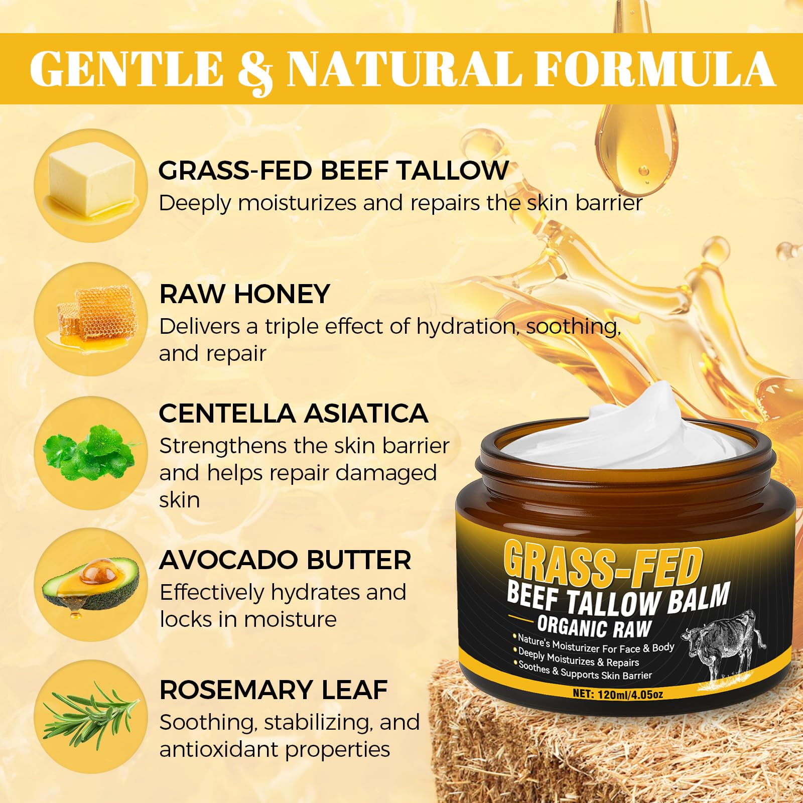 Wonshine whipped tallow honey balm texture close-up highlights smooth application.