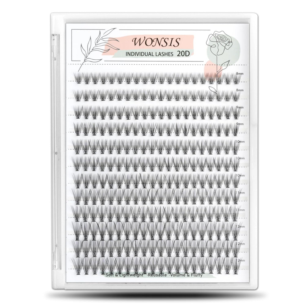 WONSIS Lash Clusters 240pcs with 0.07mm thickness for lightweight wear.