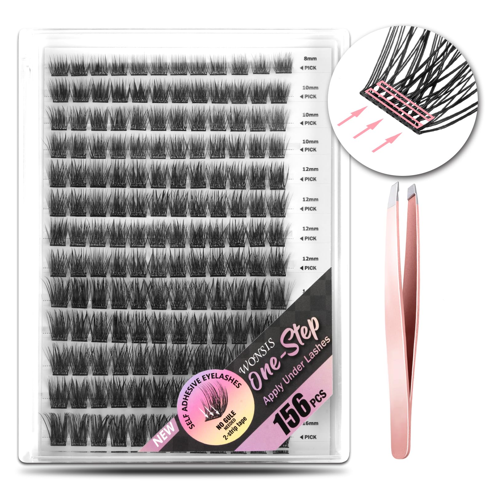 WONSIS self-adhesive eyelash box display for quick glam with 156 clusters