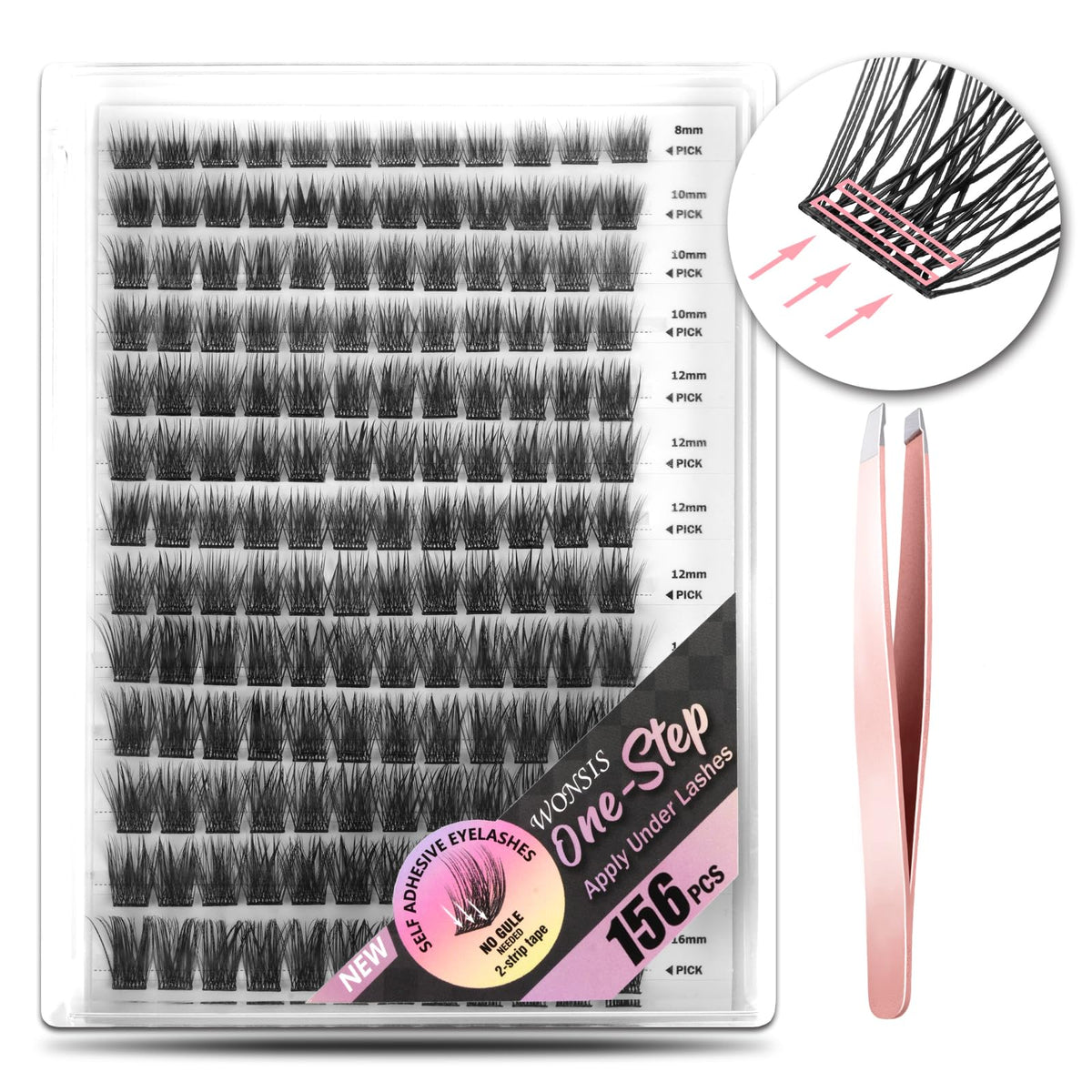 WONSIS self-adhesive eyelash box display for quick glam with 156 clusters