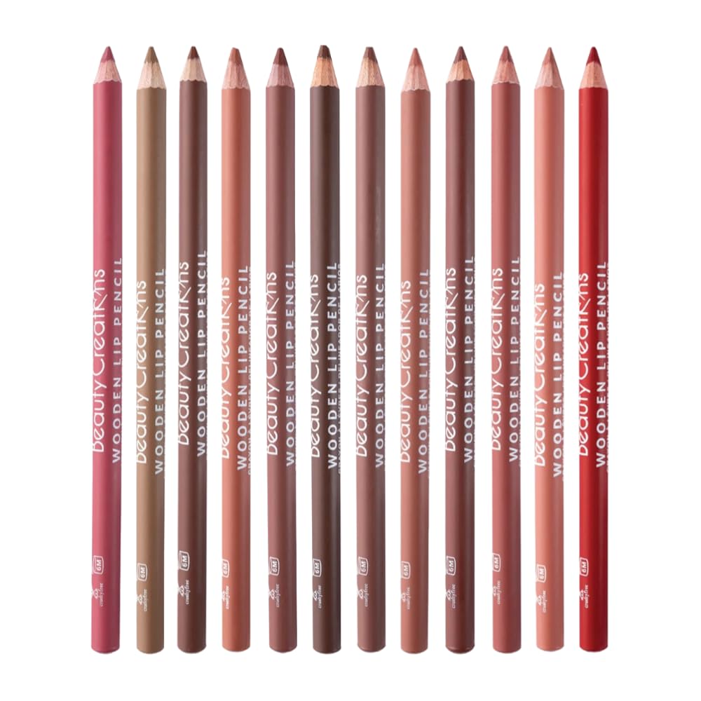 12 Colors Wooden Lip Liner Set front view for precise lip definition.