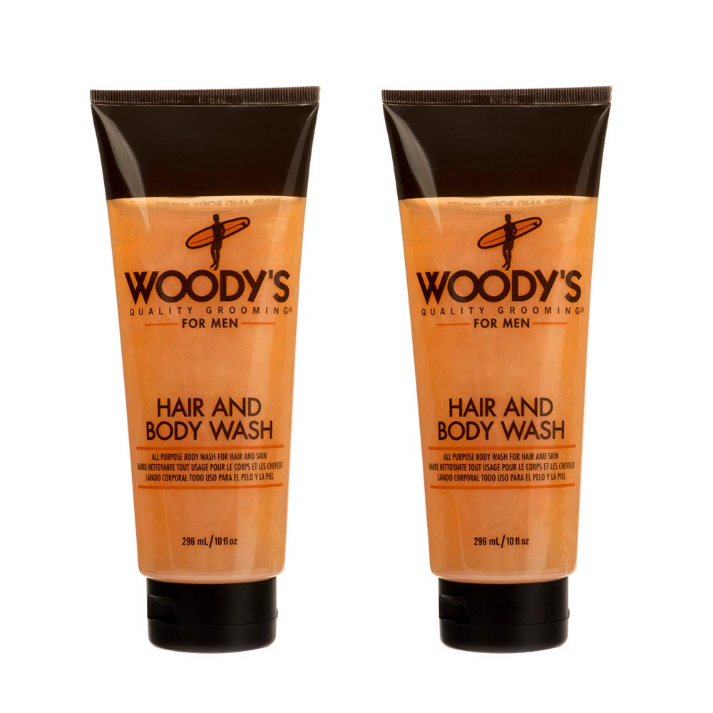 Woody's 2-in-1 wash bottle demonstrates a refreshing masculine cleanse for hair and skin.