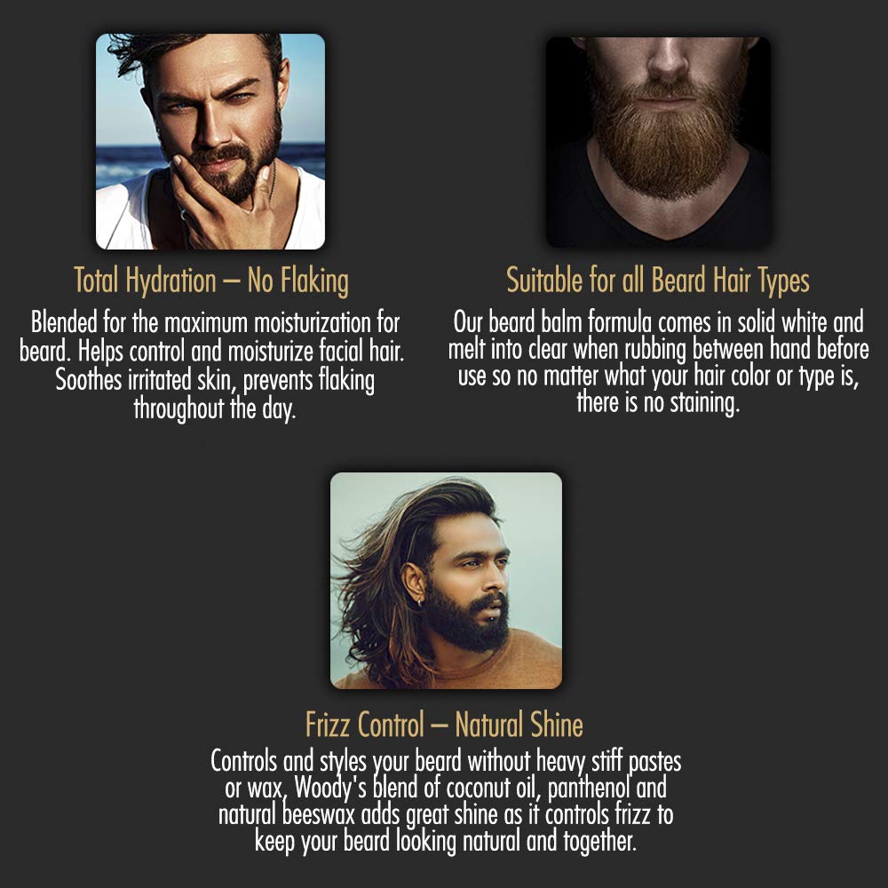 Woody's Balm delivers a smooth, frizz-taming finish on beard.
