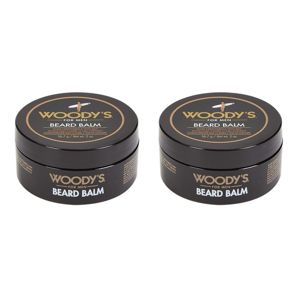 Woody's Beard Balm tub close-up showing conditioning texture for beard care.