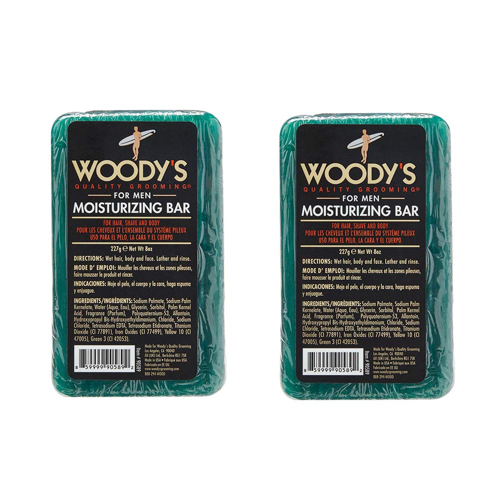 Woody's Moisturizing Bar creates a foamy lather for a hydrating shower.