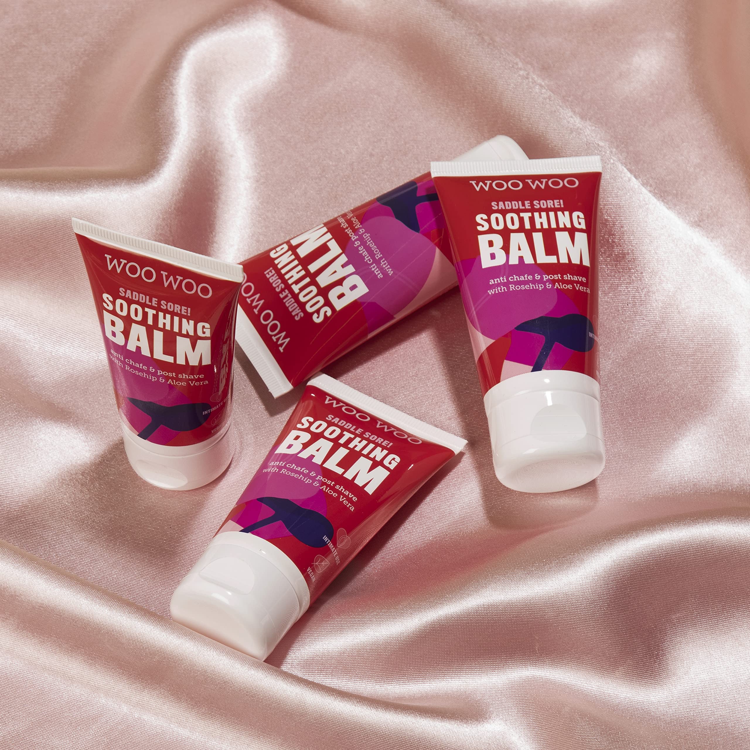 WOOWOO Saddle Sore Balm compact tube suggests portable protection for on-the-go use