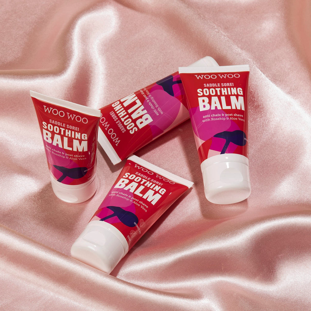 WOOWOO Saddle Sore Balm compact tube suggests portable protection for on-the-go use