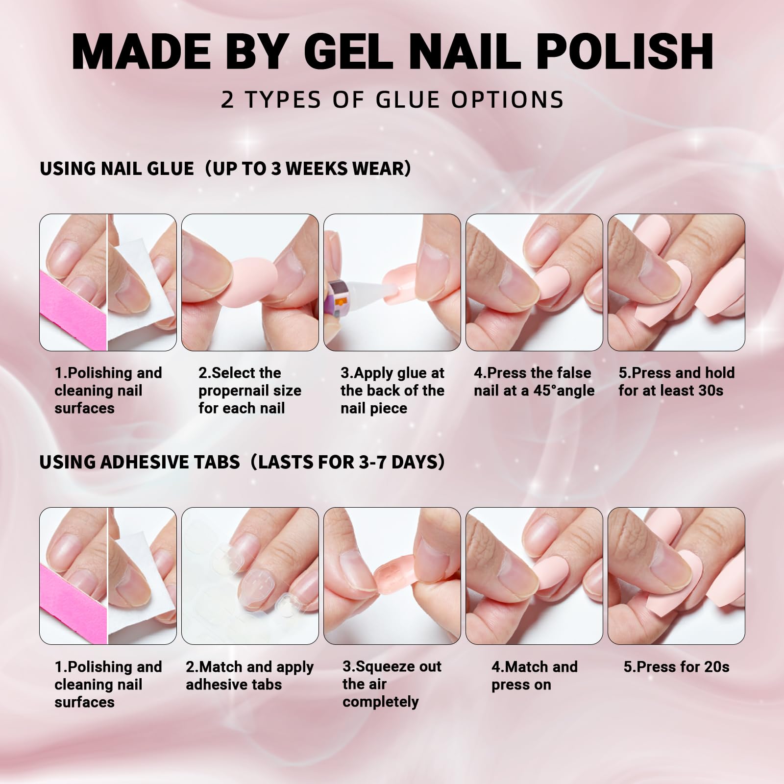 WOOYAS nails on hand display with glossy finish and natural look