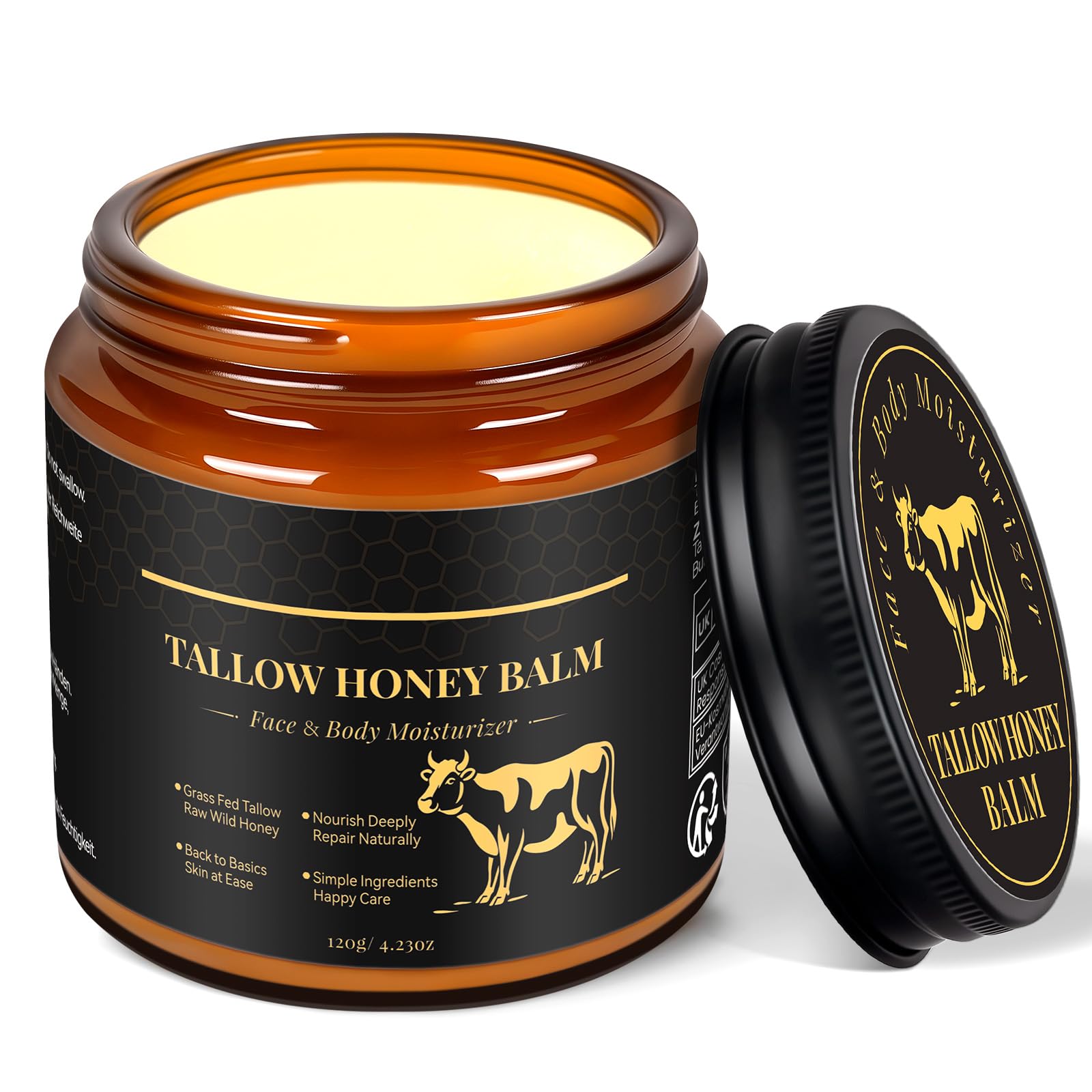 WOPD beef tallow honey balm jar showing rich moisturizing texture