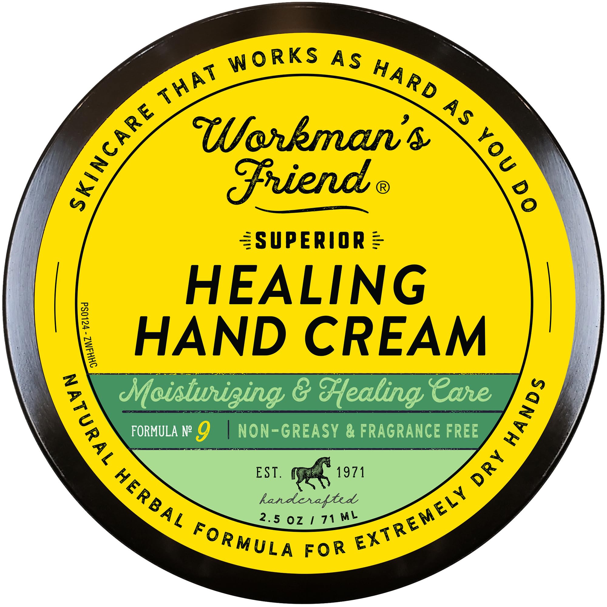 WORKMAN'S FRIEND Healing Hand Cream bottle close-up showing deep moisturizing for dry hands.