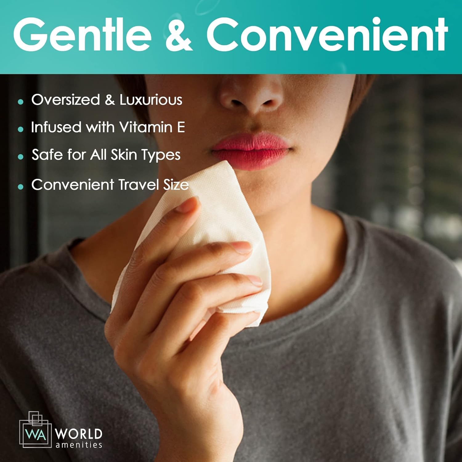 World Amenities alcohol-free formula gently lifts makeup without harsh rubbing