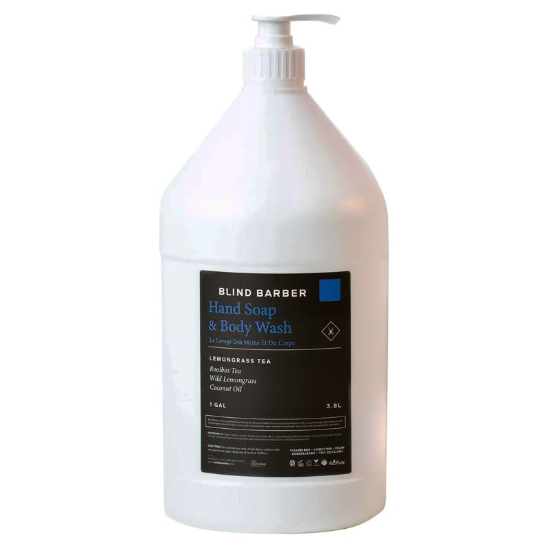 World Amenities Blind Barber 1 gallon bottle shown for bulk hand soap and body wash