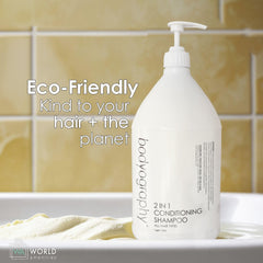 World Amenities Bodyography 2-in-1 shampoo foam lather for cleansing and conditioning.
