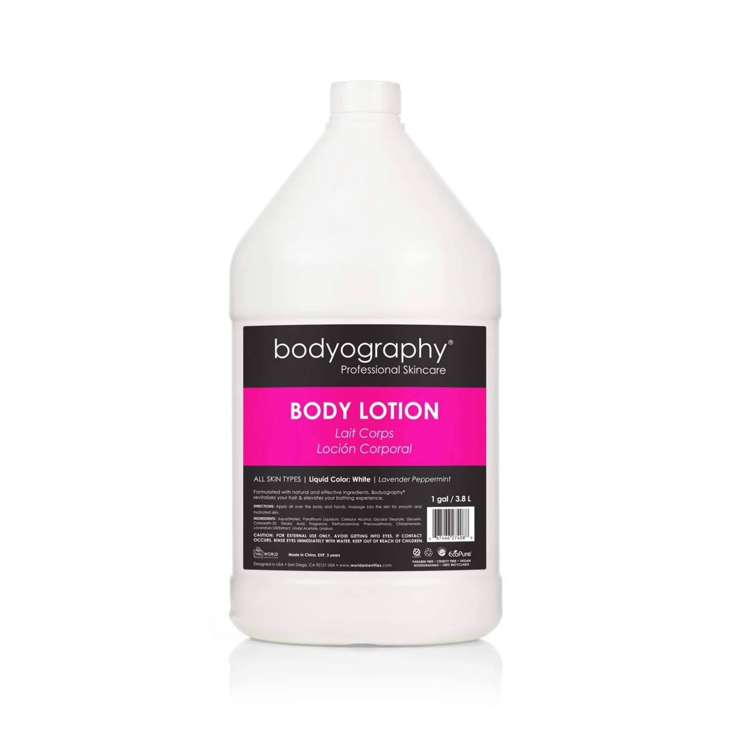 World Amenities Bodyography bottle pour showing spa-grade lotion for professional hydration