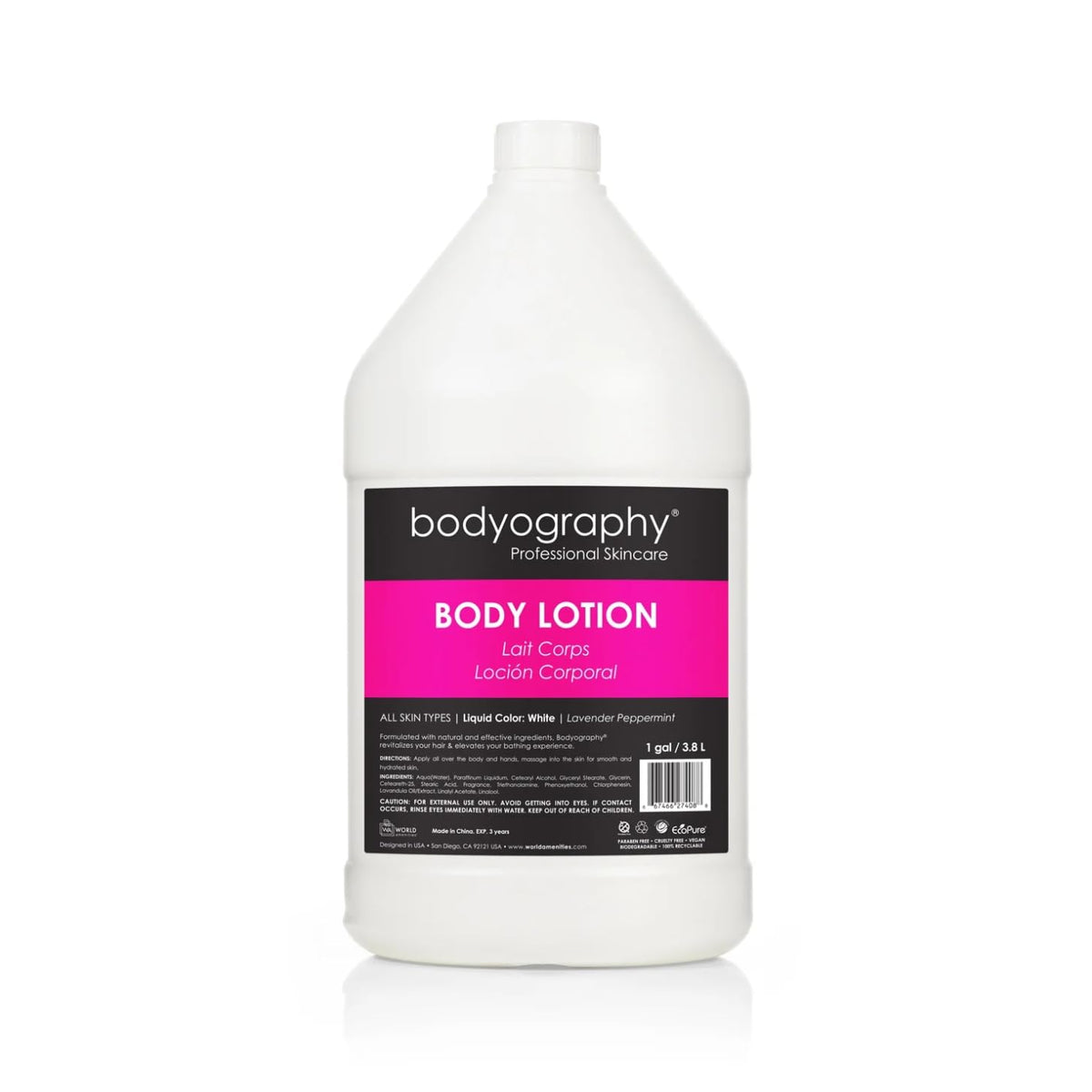 World Amenities Bodyography bottle pour showing spa-grade lotion for professional hydration