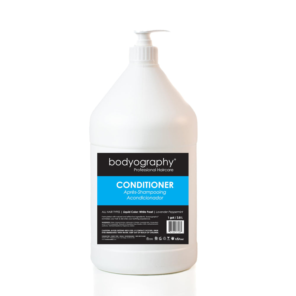 World Amenities Bodyography Conditioner bottle with pump delivers deep hydration.