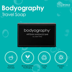 Travel-size 1.4 oz Bodyography soap ideal for guest bathrooms and kits.