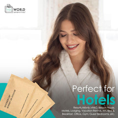 World Amenities corn starch shower cap material provides lightweight protection