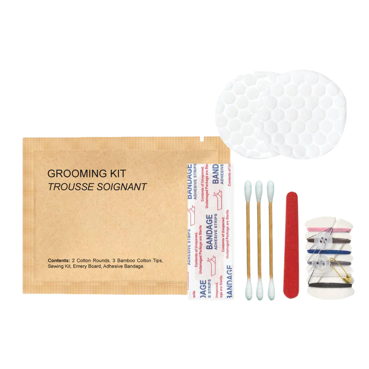World Amenities grooming kit with cotton rounds for on-the-go touch-ups