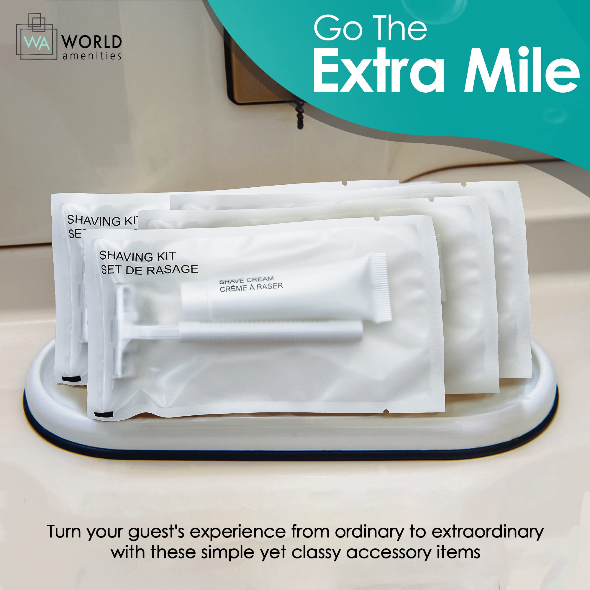 World Amenities individually packaged shaving kit supports hygiene and travel readiness.
