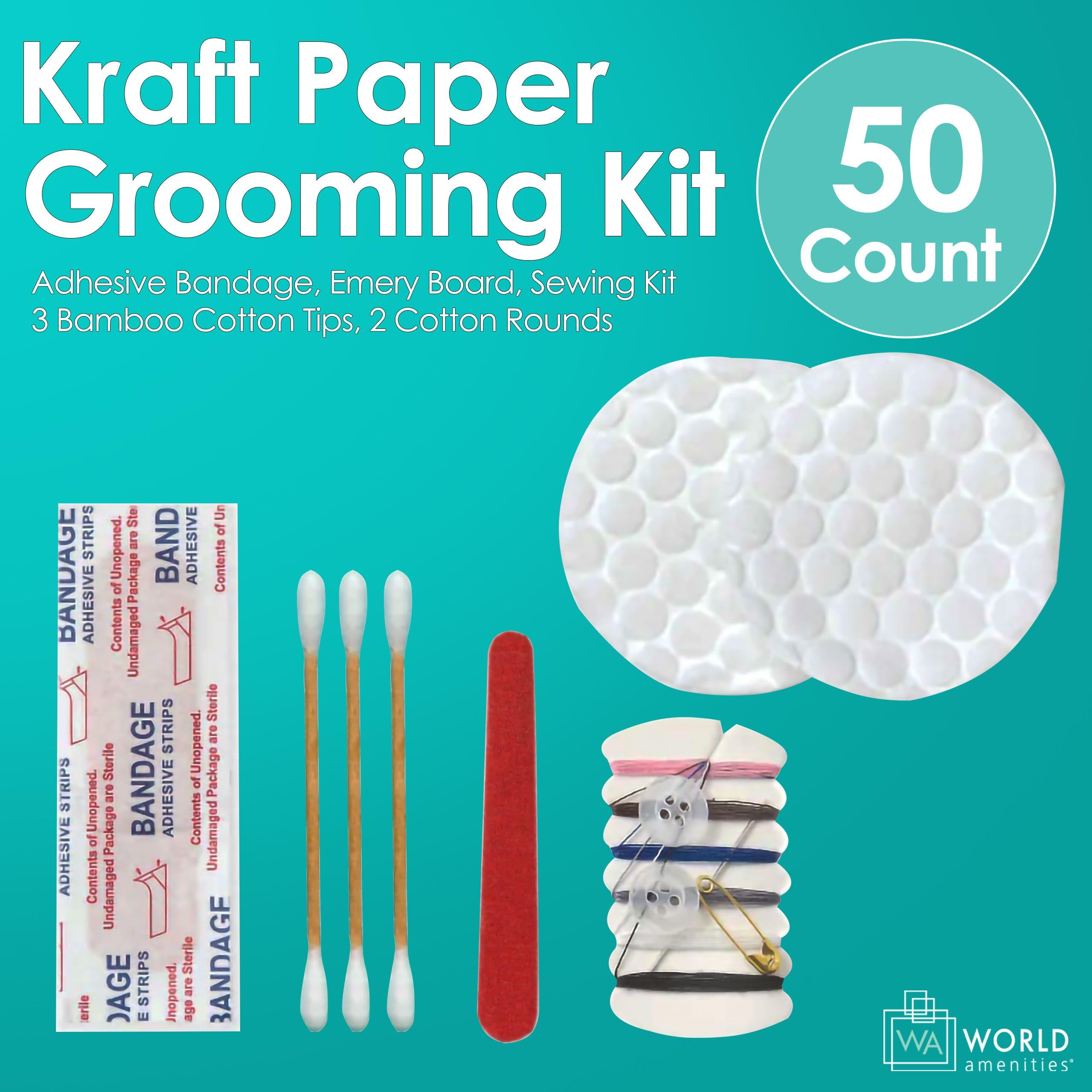 World Amenities kraft paper sachet travel kit for compact organization